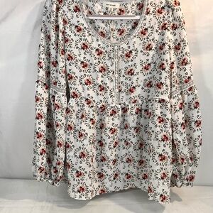 NWT Max Studio Womens Sz sm ivory floral peasant blouse balloon sleeves